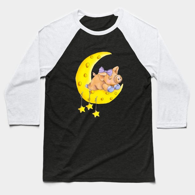 Little Piggy Wiggly Dreams Baseball T-Shirt by Julie Townsend Studio